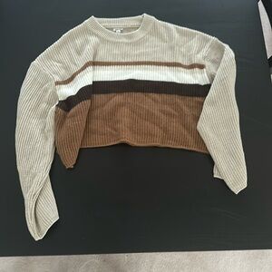 Garage tan and brown stripe sweater only worn once super soft, size large.